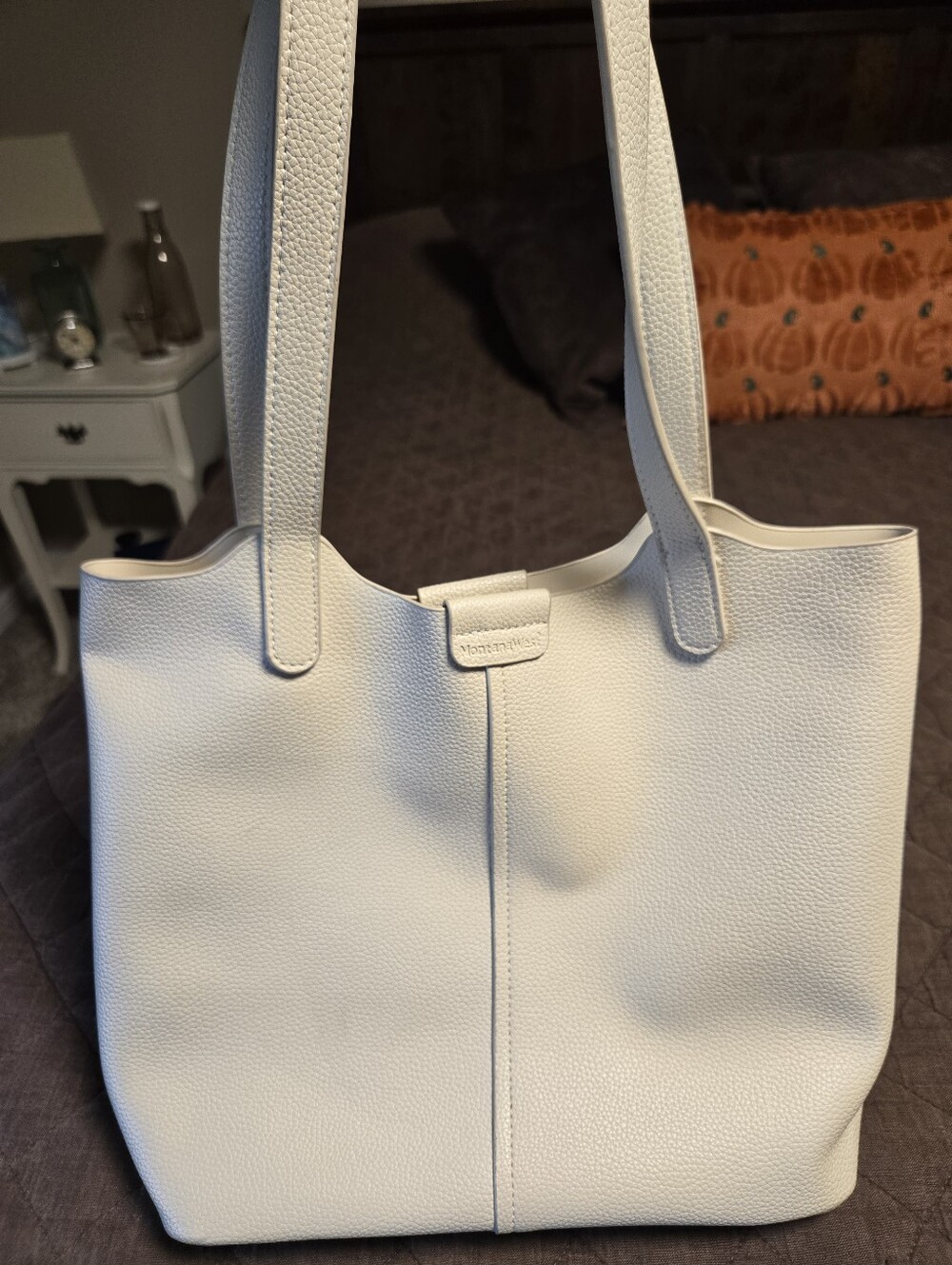 Montana West Women’s Cream Tote Bag - Minimal Leather Shoulder Tote